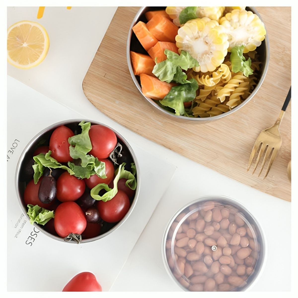 GENERICO - Set 5 Cuencos de Almacenamiento de Alimentos de Acero Inoxidable