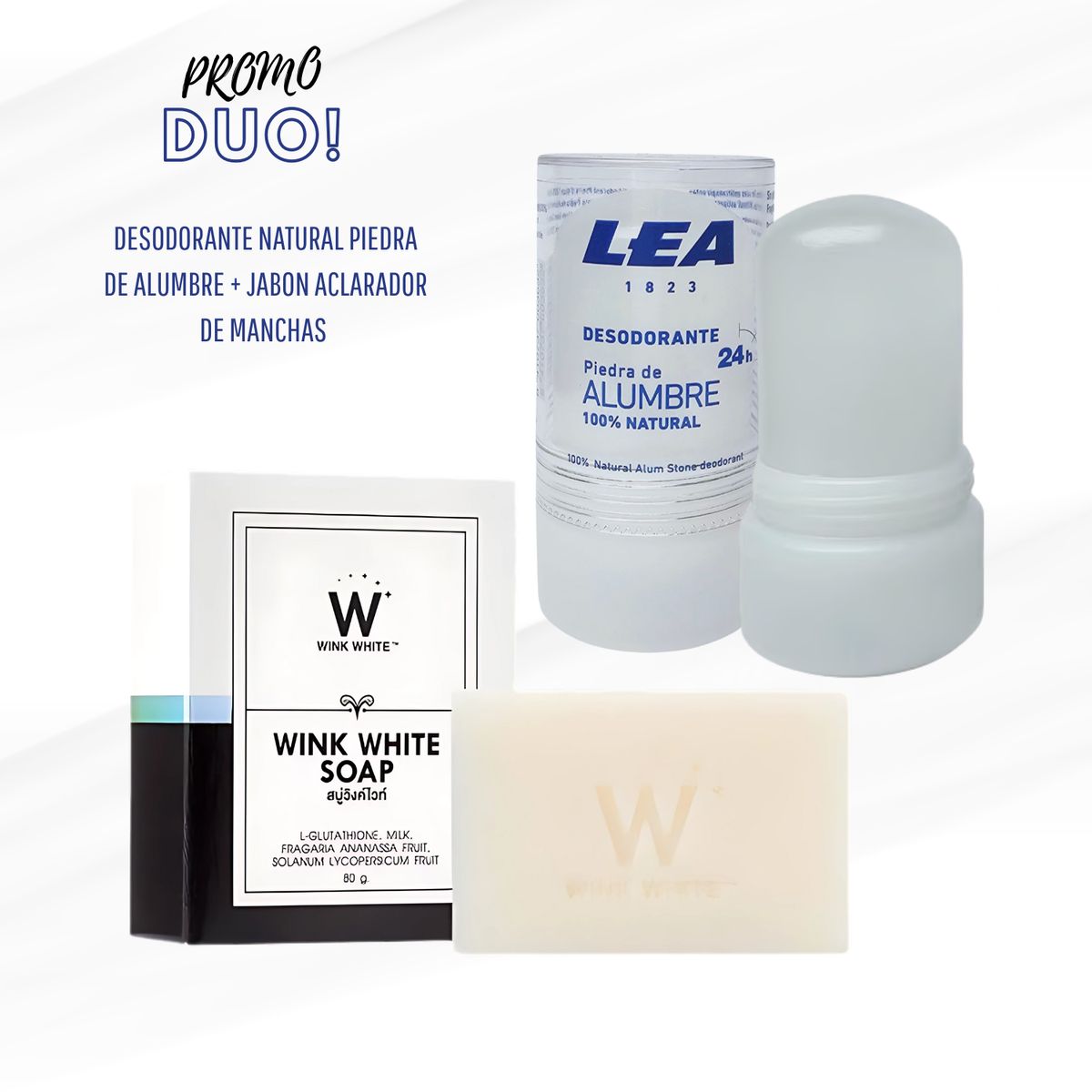 WINK WHITE - Dúo Jabón Aclarador de Manchas + Desodorante Natural Piedra de Alumbre