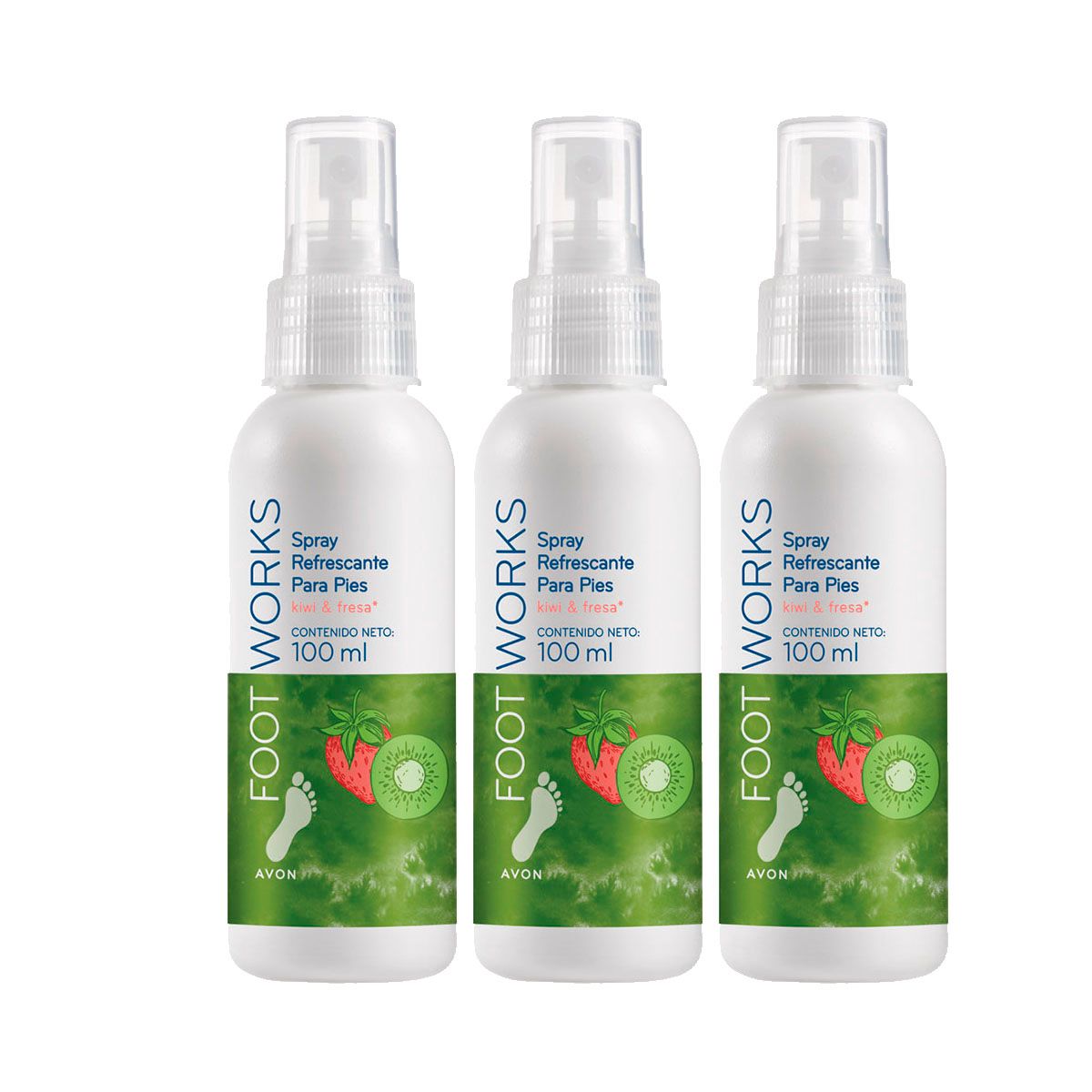 AVON - Kit x3 Spray Desodorante Para Pies Kiwi y Fresa Foot Works