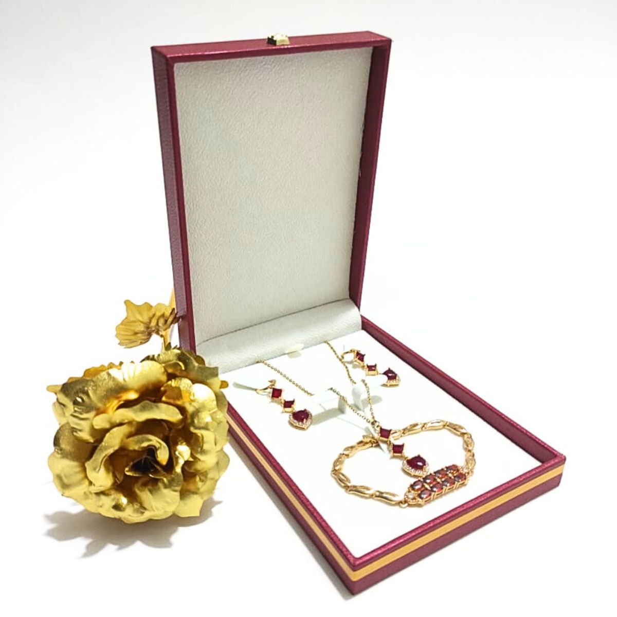 GENERICO - Set de Collar Corazón Aretes y Pulsera Rojas Xuping