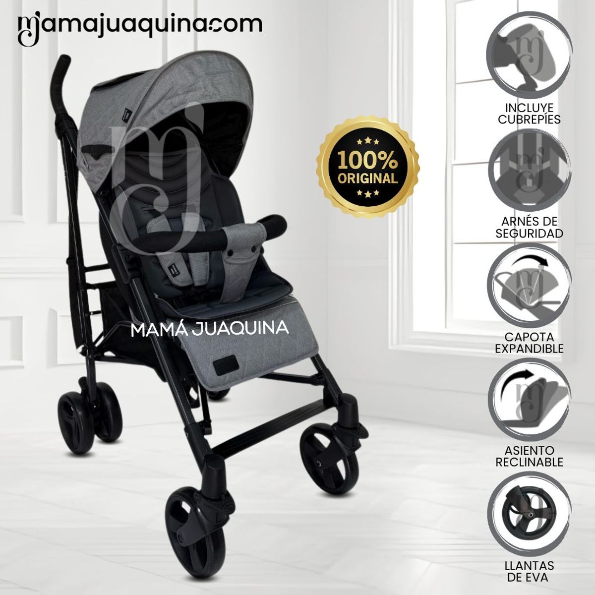 BABY - Coche Bastón de Lujo «AIDEN» Gray