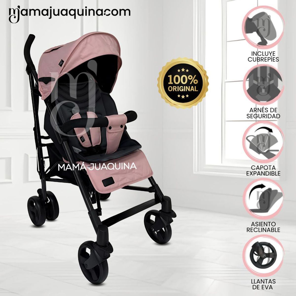 BABY - Coche Bastón de Lujo «AIDEN» Pink