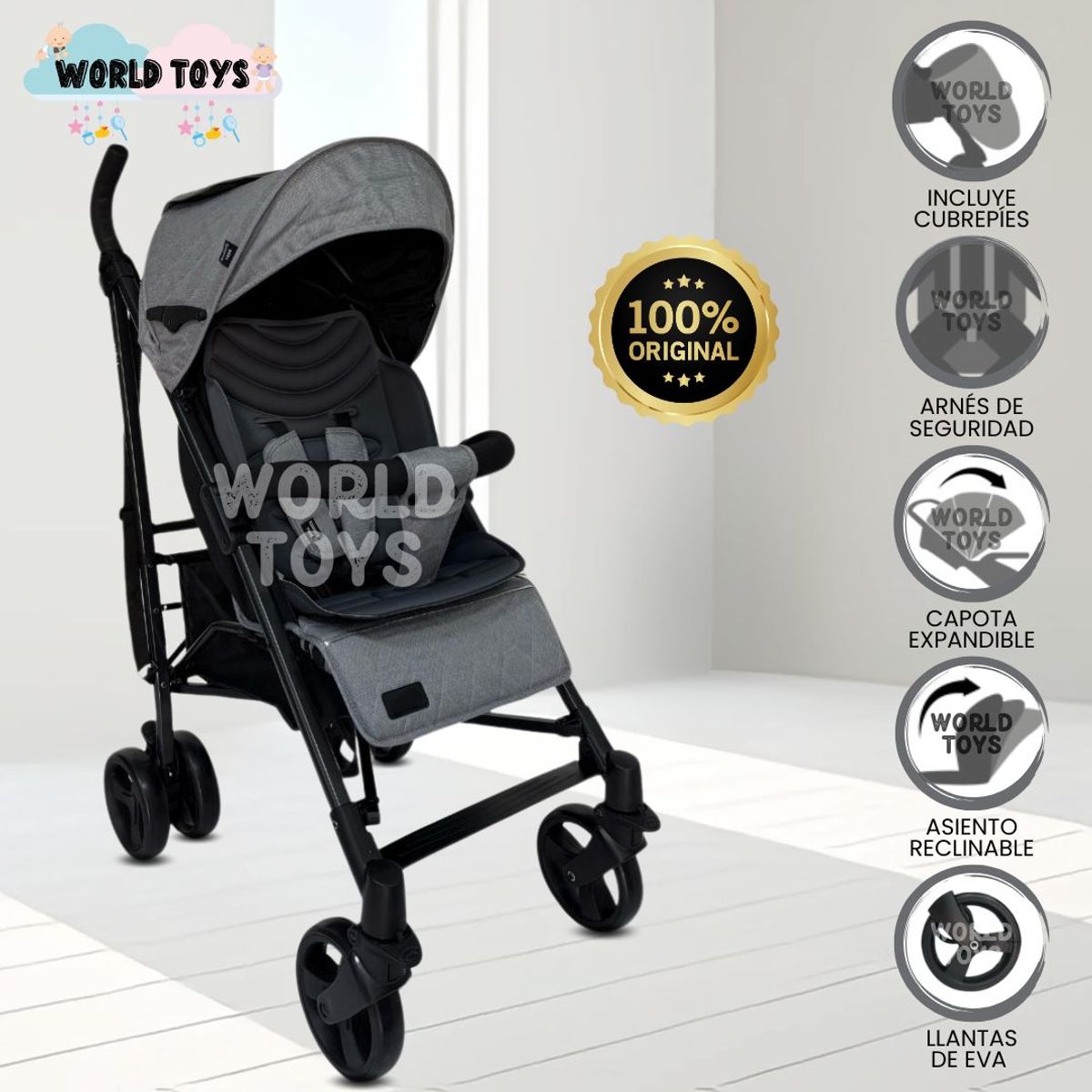 BABY - Coche Bastón de Lujo «AIDEN» Gray