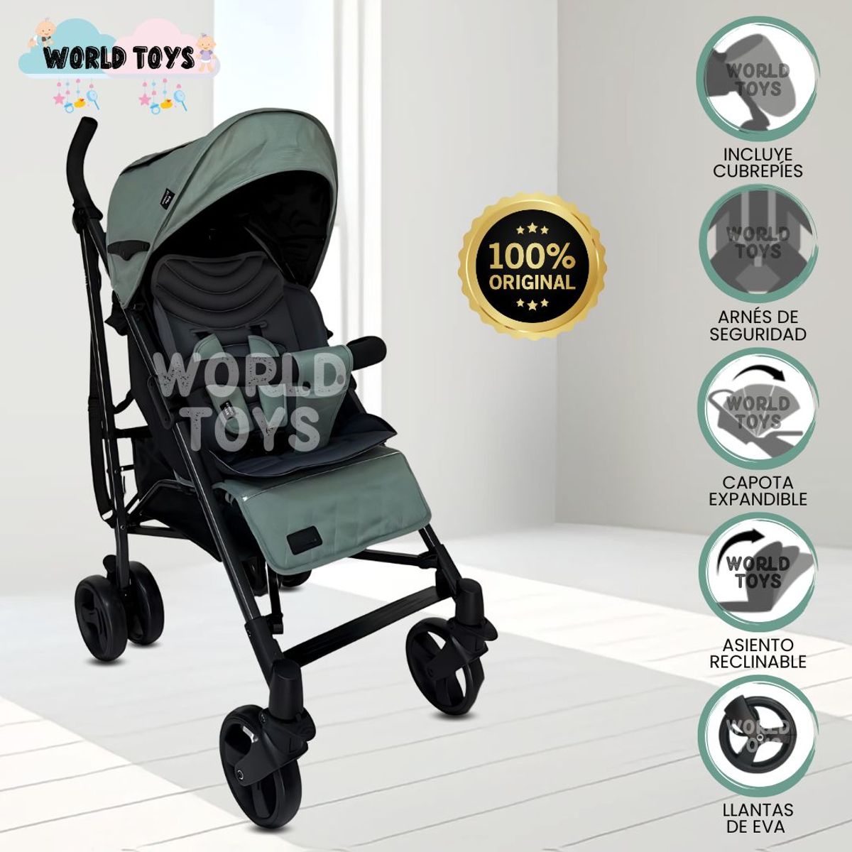 BABY - Coche Bastón de Lujo «AIDEN» Menta