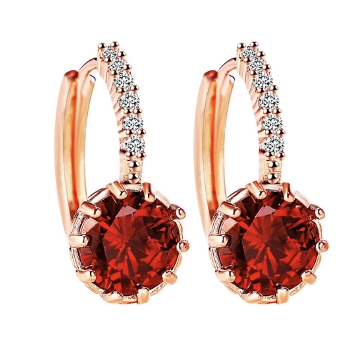 GENERICO - Aretes Piedra Roja Mujer Elegancia Oro Rosa