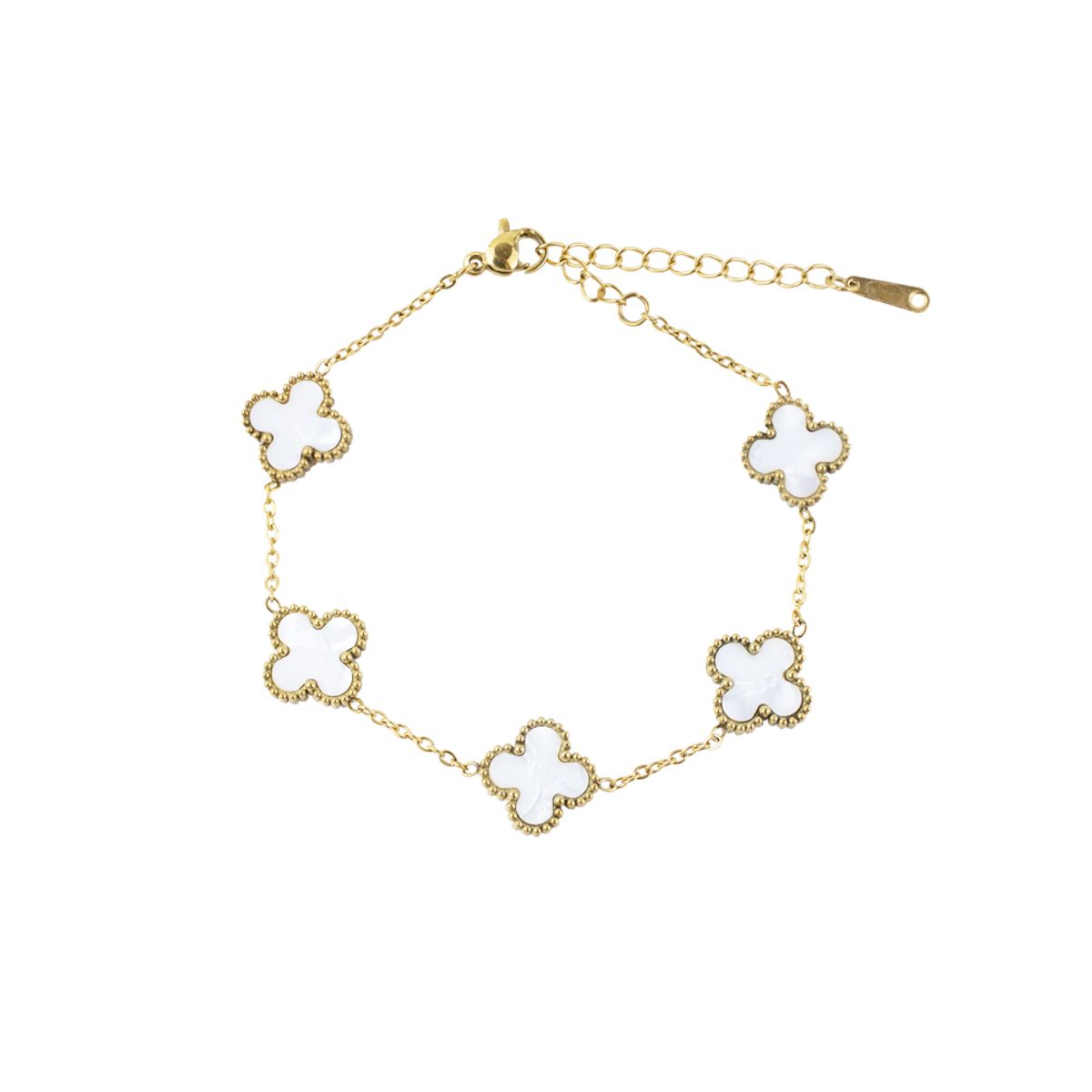 CLEO JOYAS & ACCESORIOS - Set Treboles Collar y Pulsera Dupe Van Cl Blanco