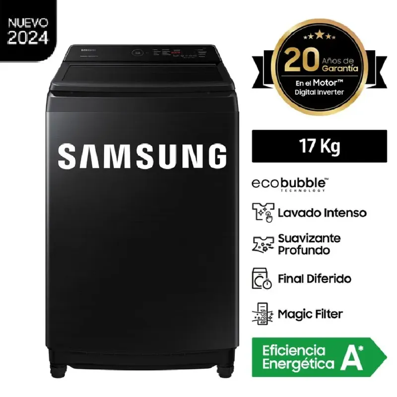 SAMSUNG - Lavadora Samsung EcoBubble 17KG WA17CG6441BVPE -Negro