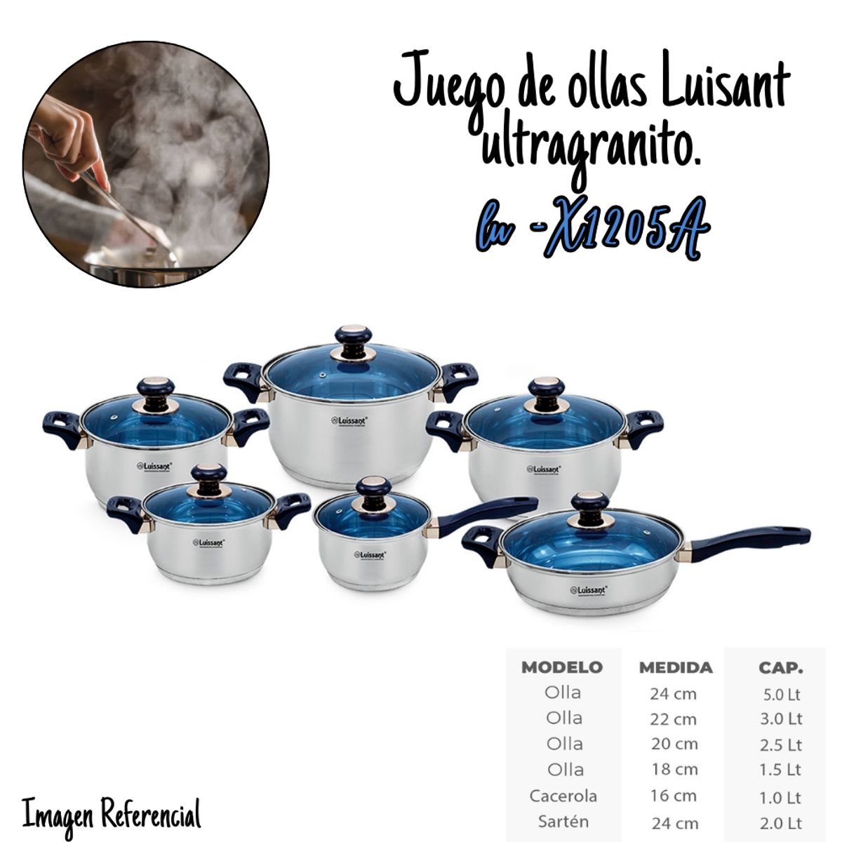 LUISSANT - Juego de ollas Luisant ultragranito  LU-X1205A