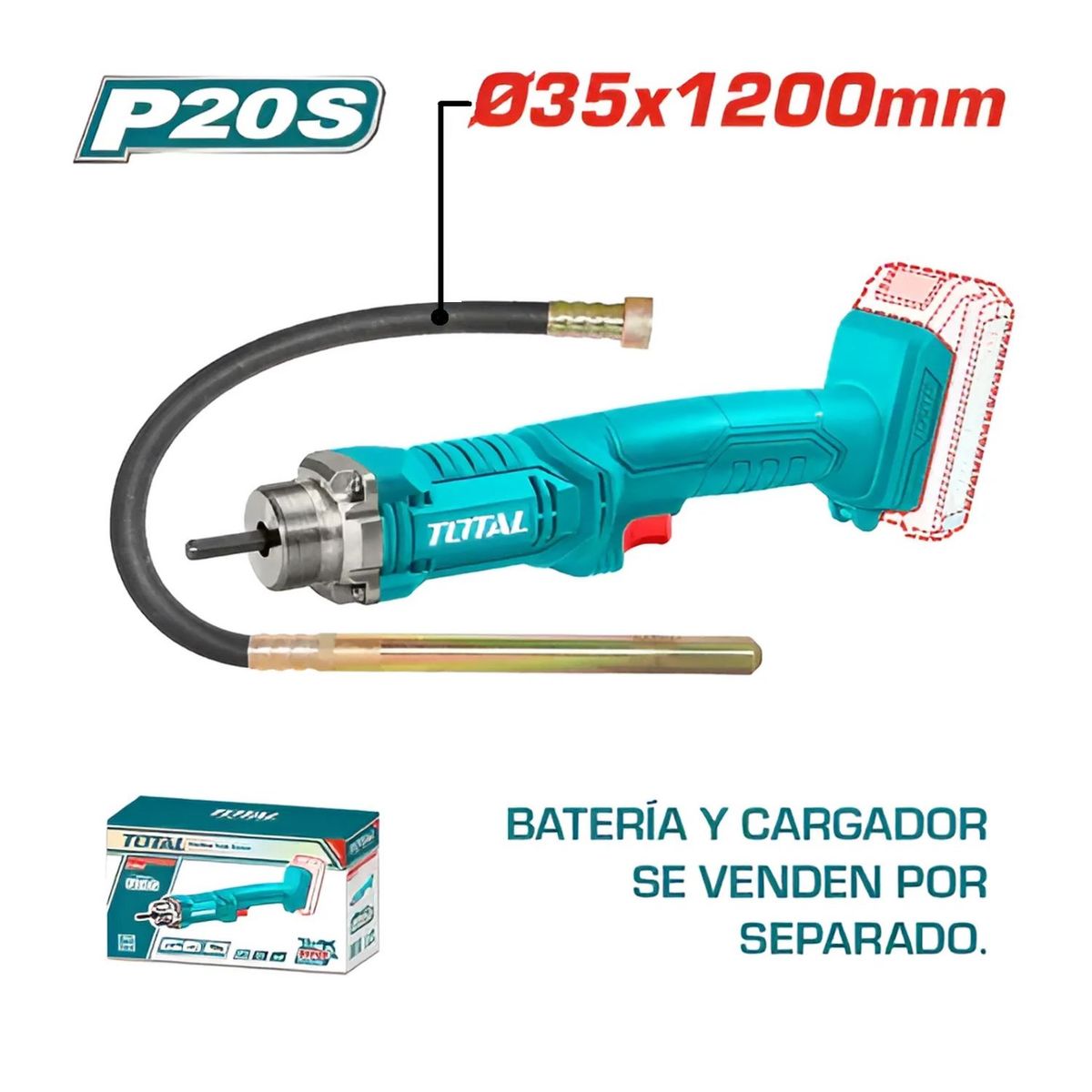 TOTAL TOOLS - Vibrador Concreto De 20v Solo Cabezal - TCVLI202301