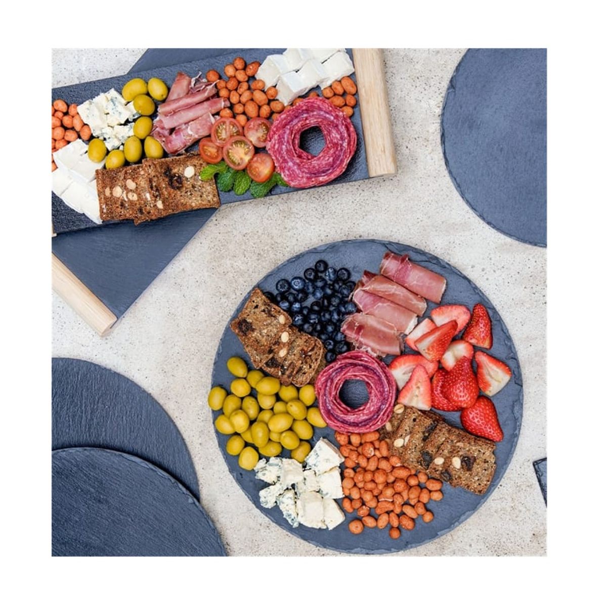 WAYU - PACK PLATO WAYU GIRATORIO Y TABLA WAYU DE PIEDRA PIZARRA