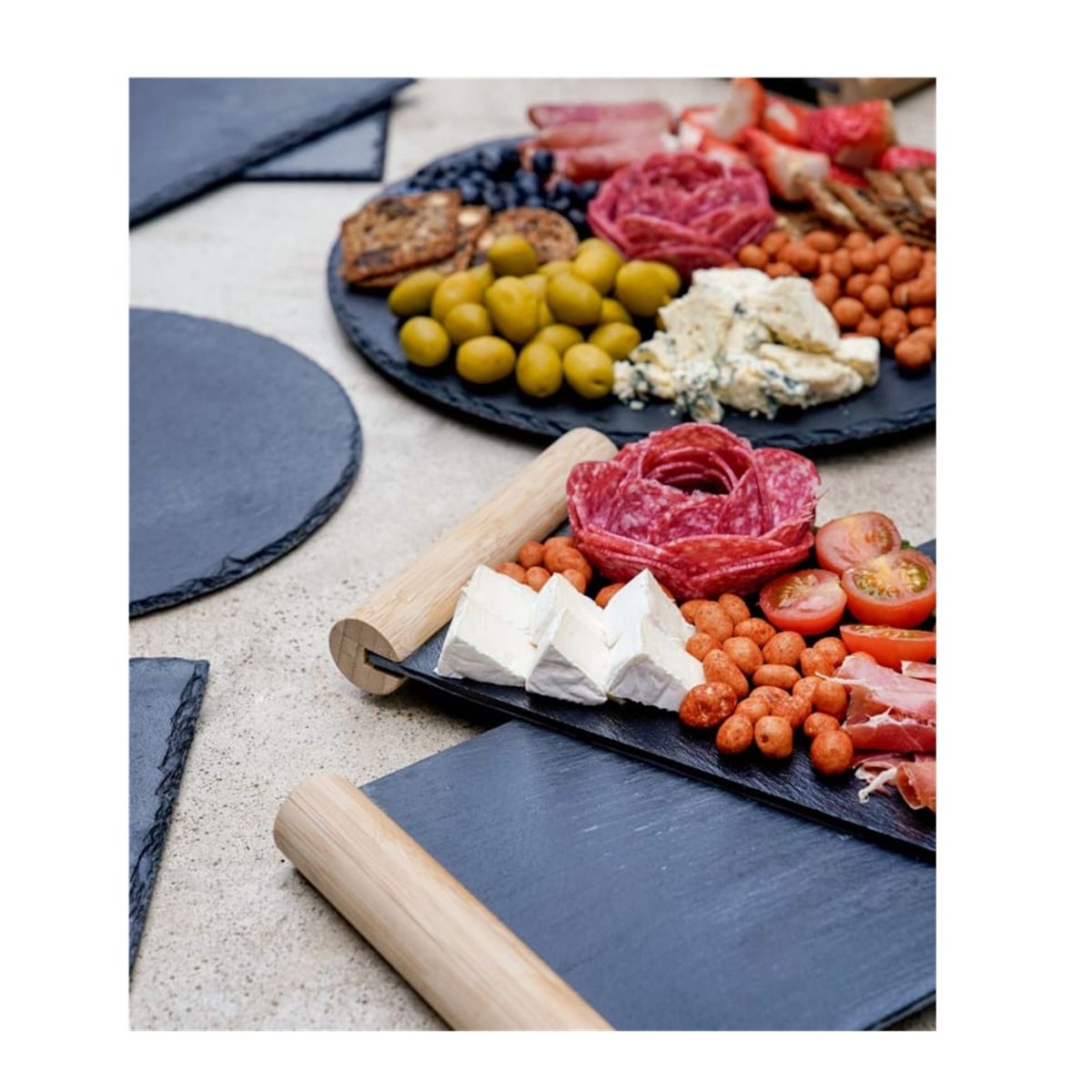 WAYU - PACK PLATO WAYU GIRATORIO Y TABLA WAYU DE PIEDRA PIZARRA