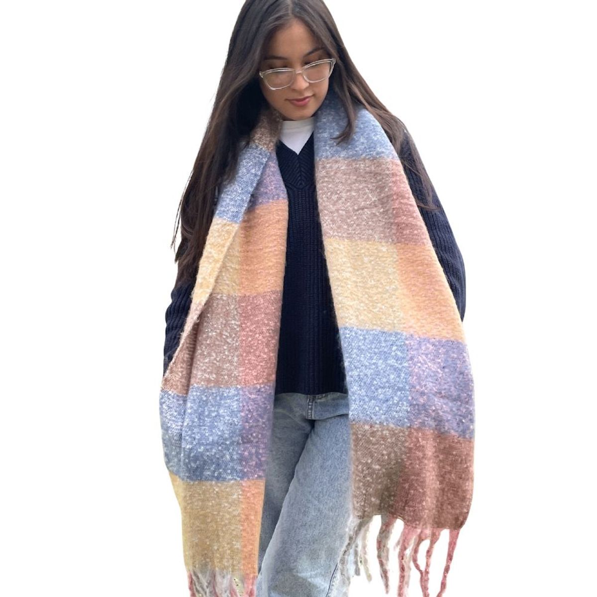 KAST PE - Maxi Bufanda Queen a cuadros multicolor 220x50 cm Austral