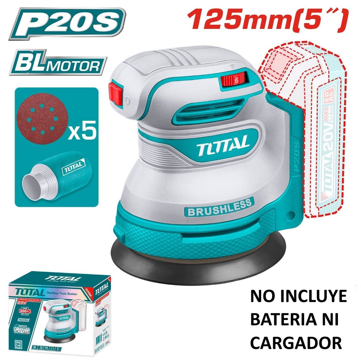 TOTAL TOOLS - Lijadora Orbital 5 Pulgadas 20v Solo Cabezal - TROSLI2002