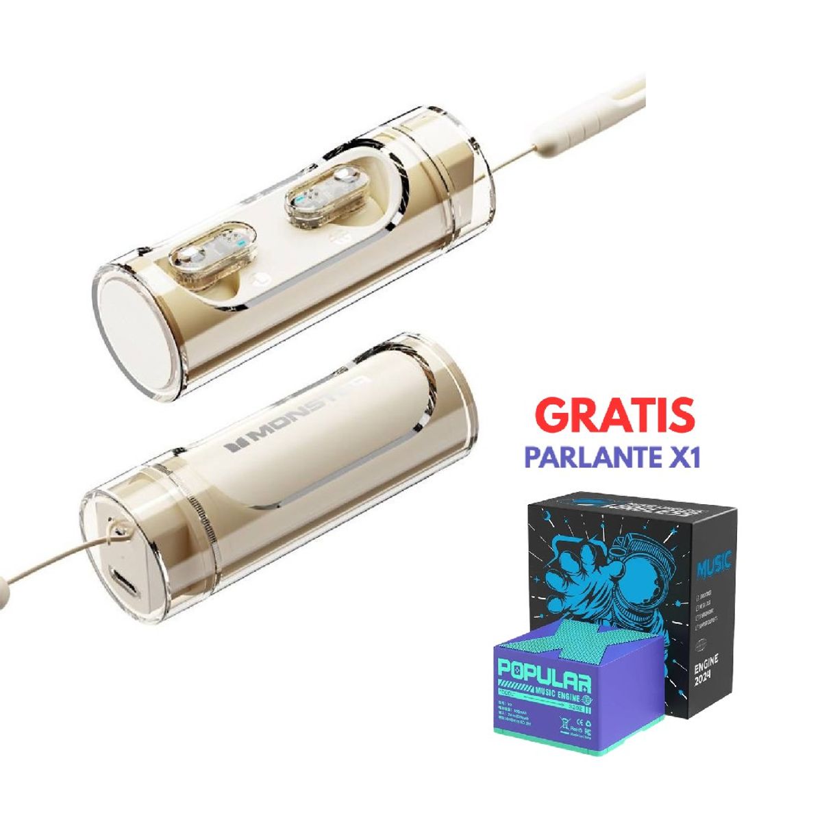 MONSTER - Audífonos Bluetooth Gamer Monster XKT13 Ivory + Gratis Parlante X1