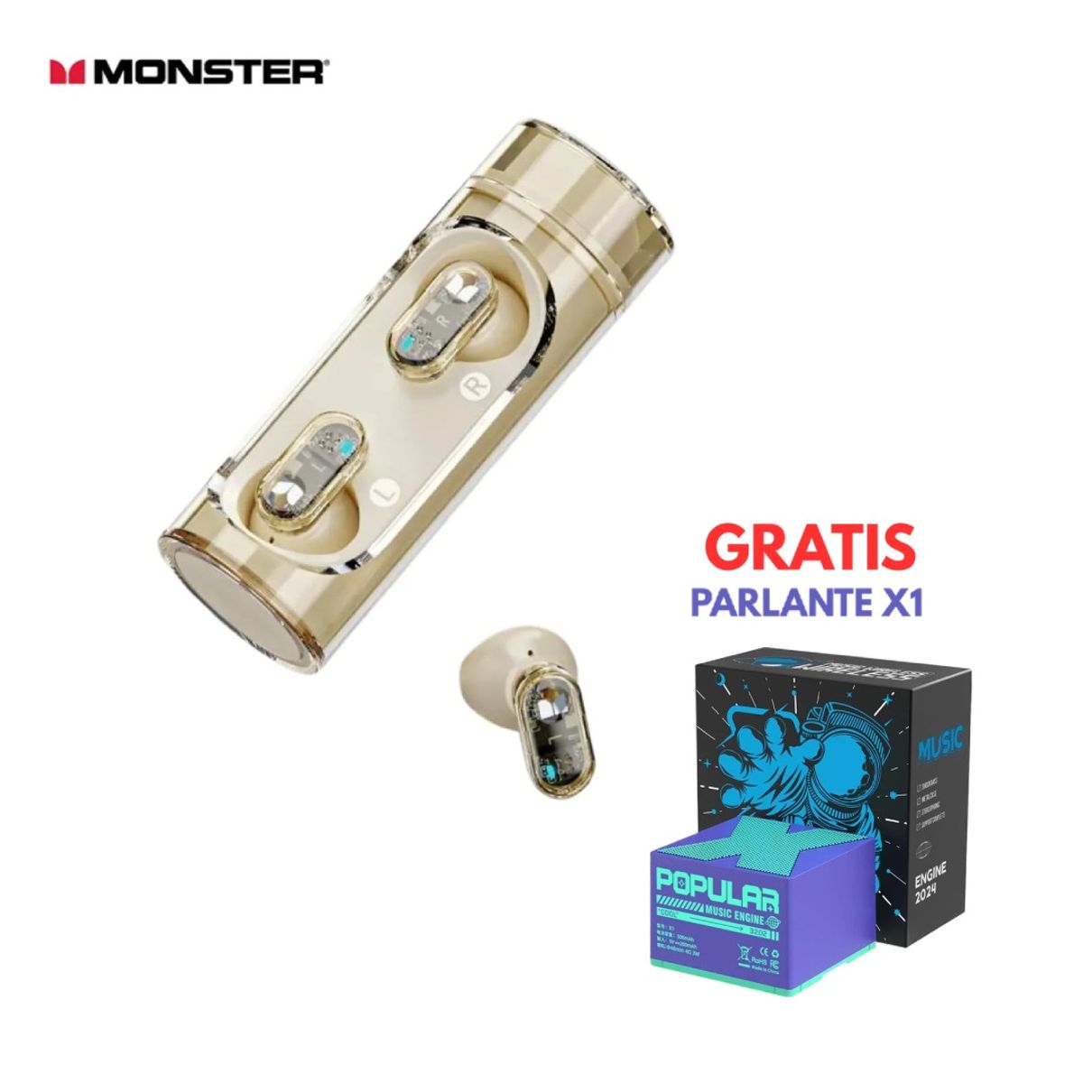 MONSTER - Audífonos Bluetooth Gamer Monster XKT13 Ivory + Gratis Parlante X1