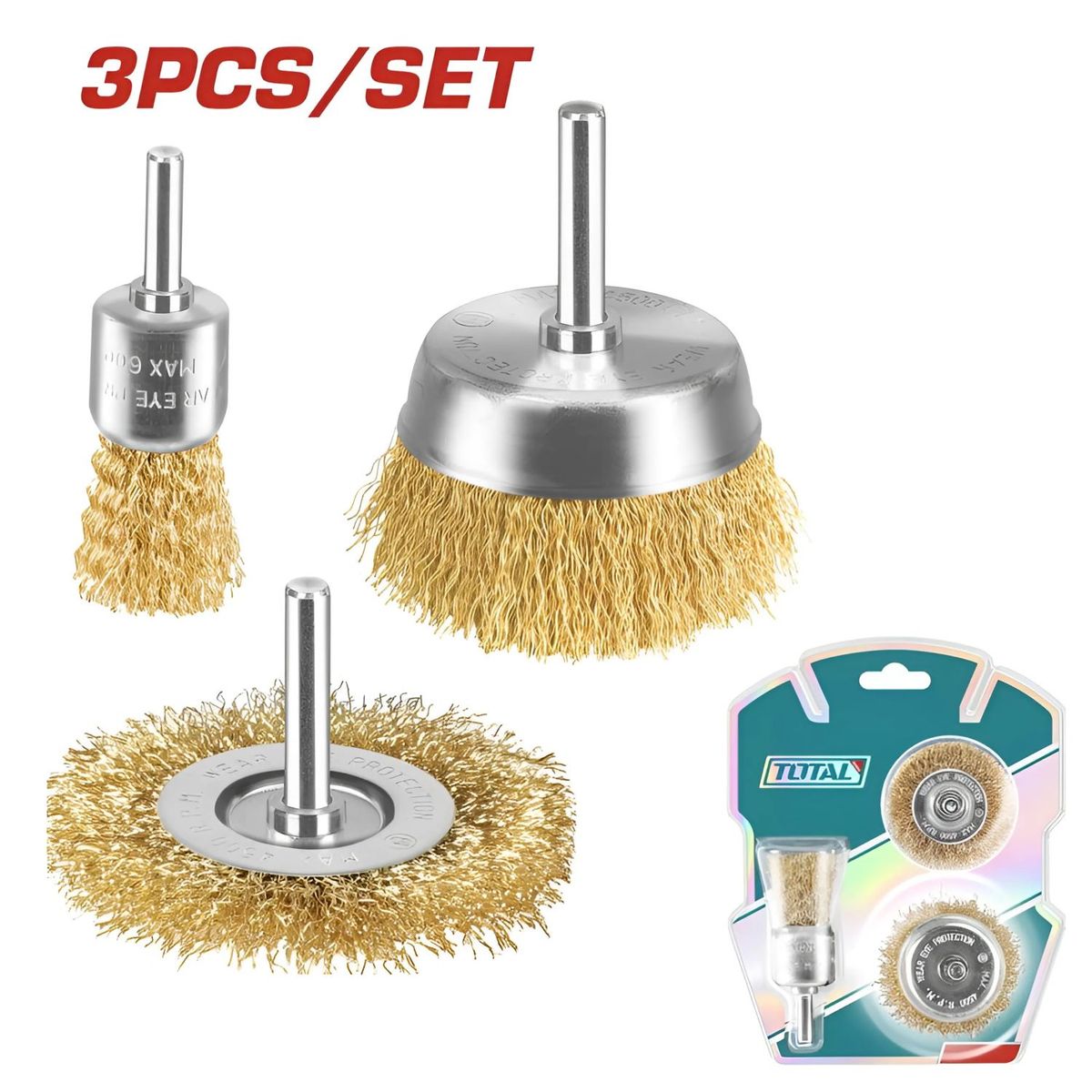 TOTAL TOOLS - Juego De Cepillos De Alambre 3pzs Total Madera Metal- TAC310031