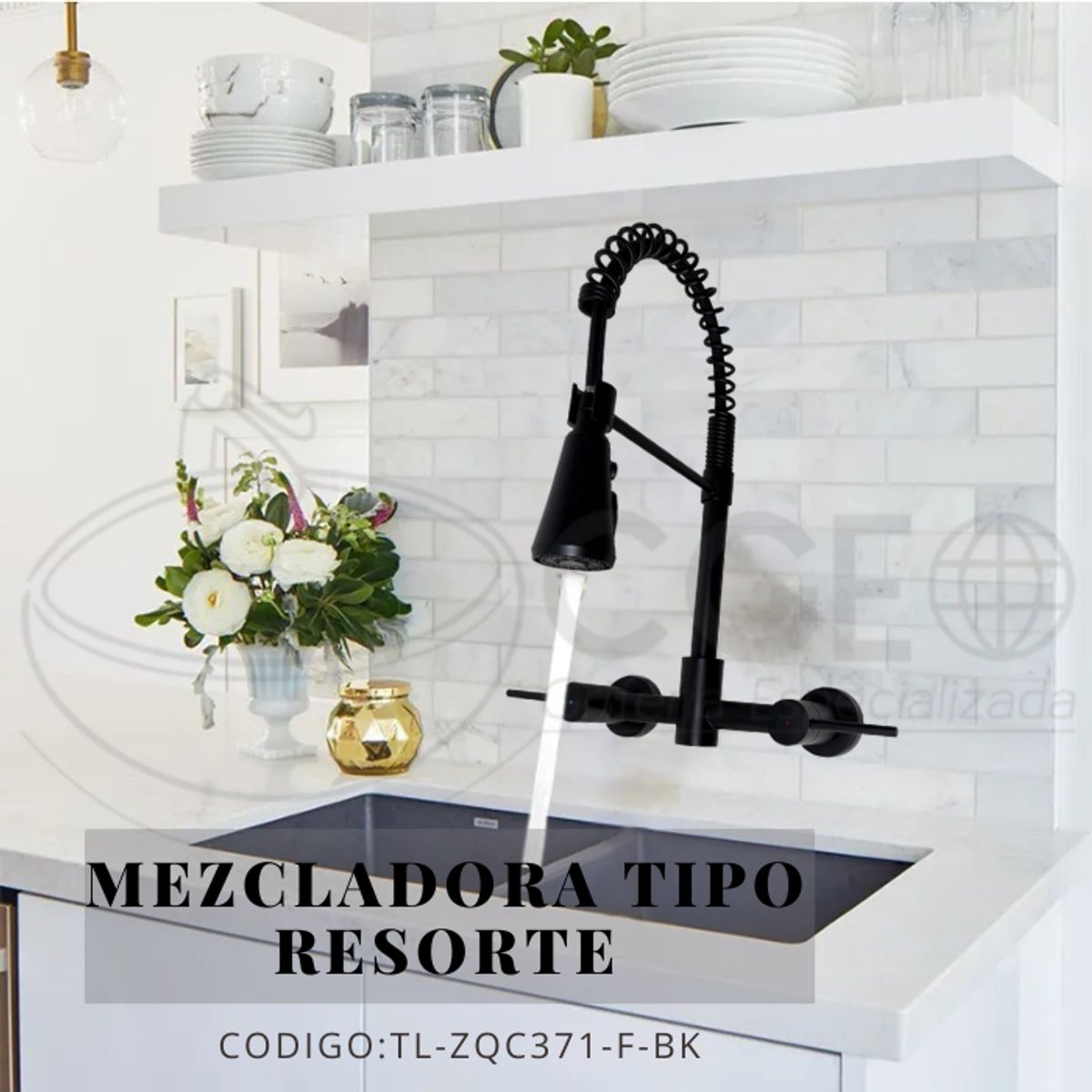 GENERICO - MEZCLADORA DE COCINA TIPO RESORTE NEGRO MATE  TL-ZQC371-F-BK