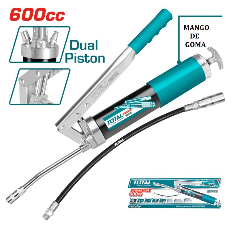TOTAL TOOLS - Engrasadora Manual 600cc Doble Pistón Alto Volumen 3600psi - THT111062