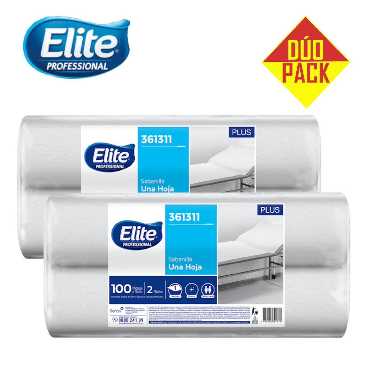ELITE - Sabanilla papel una hoja 100 metros 2 rollos ELITE DÚO PACK