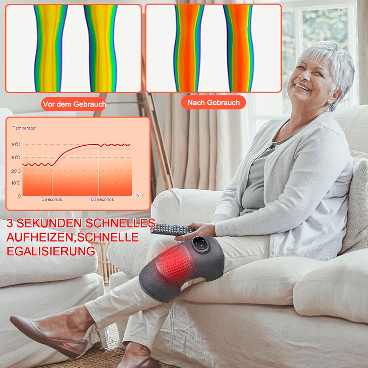 PERUMASSAGE - Masajeador de Rodilla Inalámbrico con Calor Profundo & Vibración