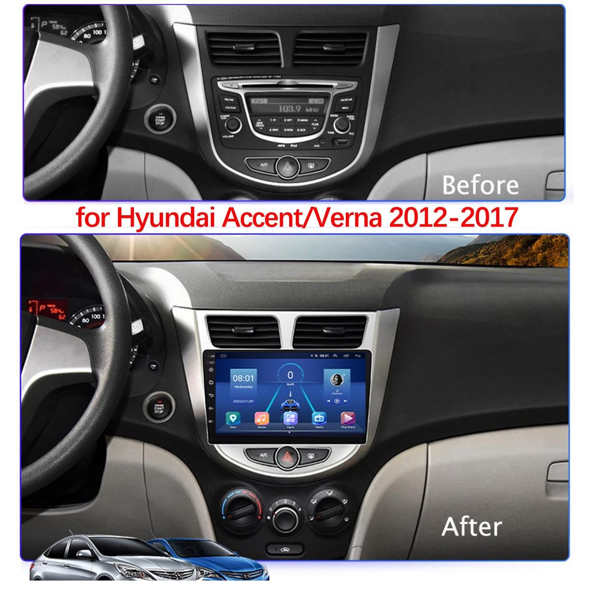 GENERICO - Autoradio Android 4+64GB Hyundai Accent 2011-2020 8Nucleos +Entrada Sim