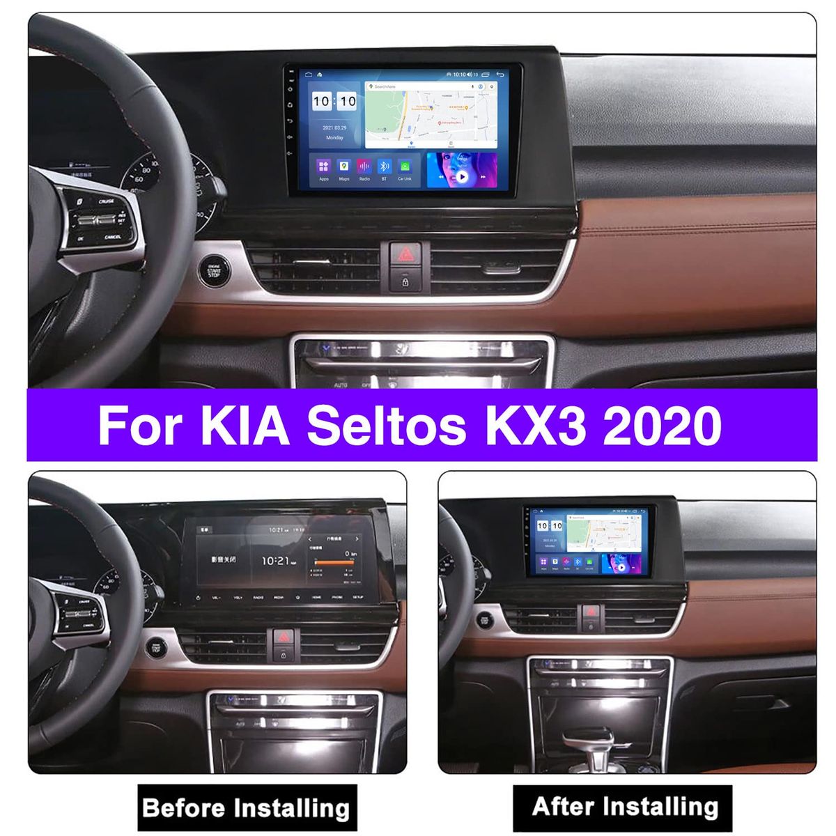 GENERICO - Autoradio Android 4+64GB Kia Seltos 2020-2022 8Nucleos +Entrada Sim