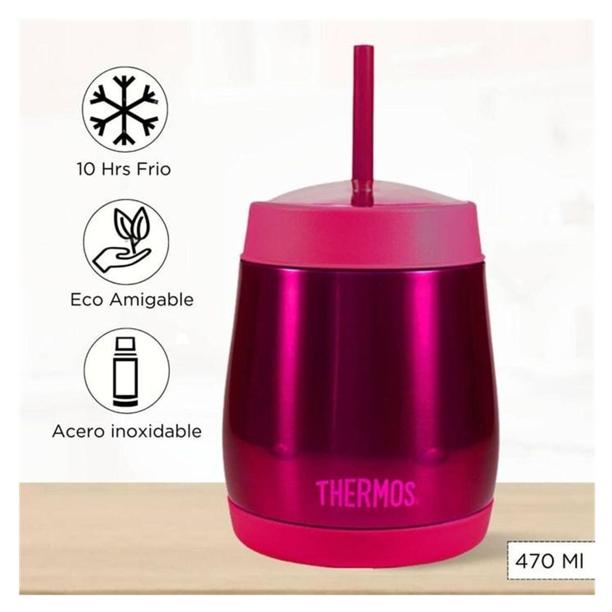 THERMOS - TERMO DE ACERO INOXIDABLE FRAPÉ 0.47 LT ROSADO