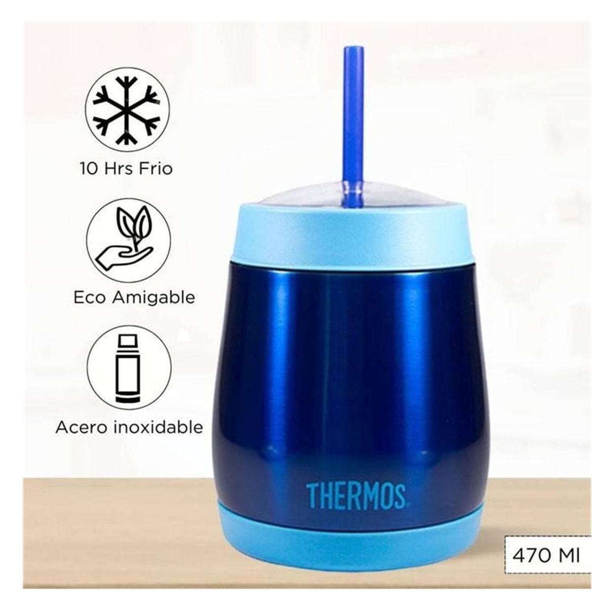 THERMOS - TERMO DE ACERO INOXIDABLE FRAPÉ 0.47 LT AZUL
