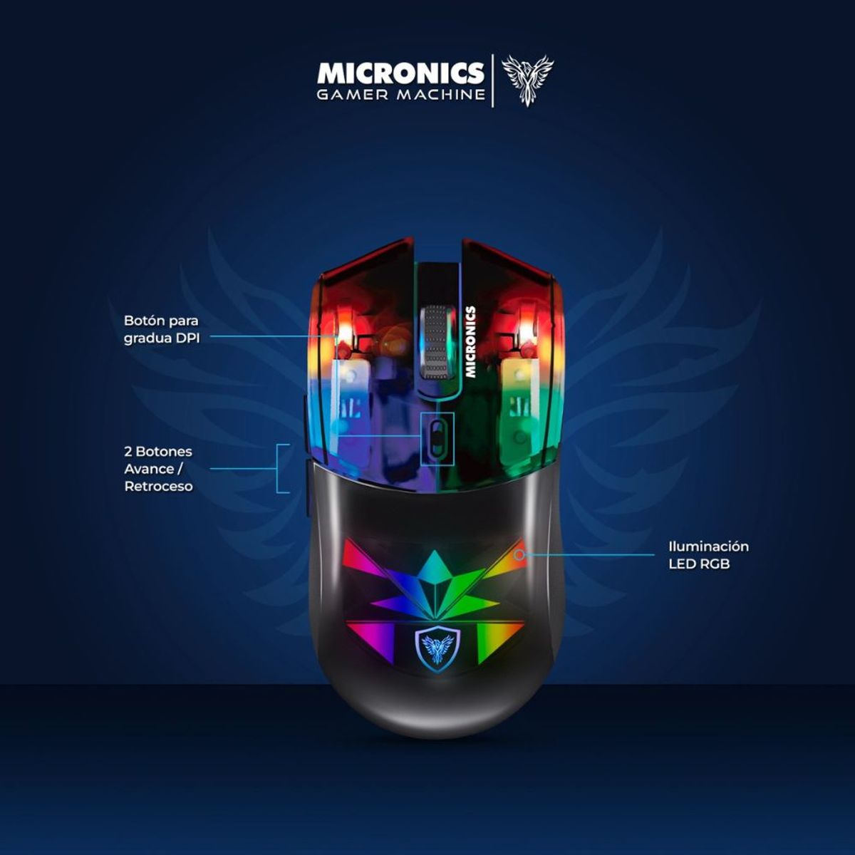 MICRONICS - Mouse Gamer Inalambrico Micronics Neon Rgb 4800dpi 7b