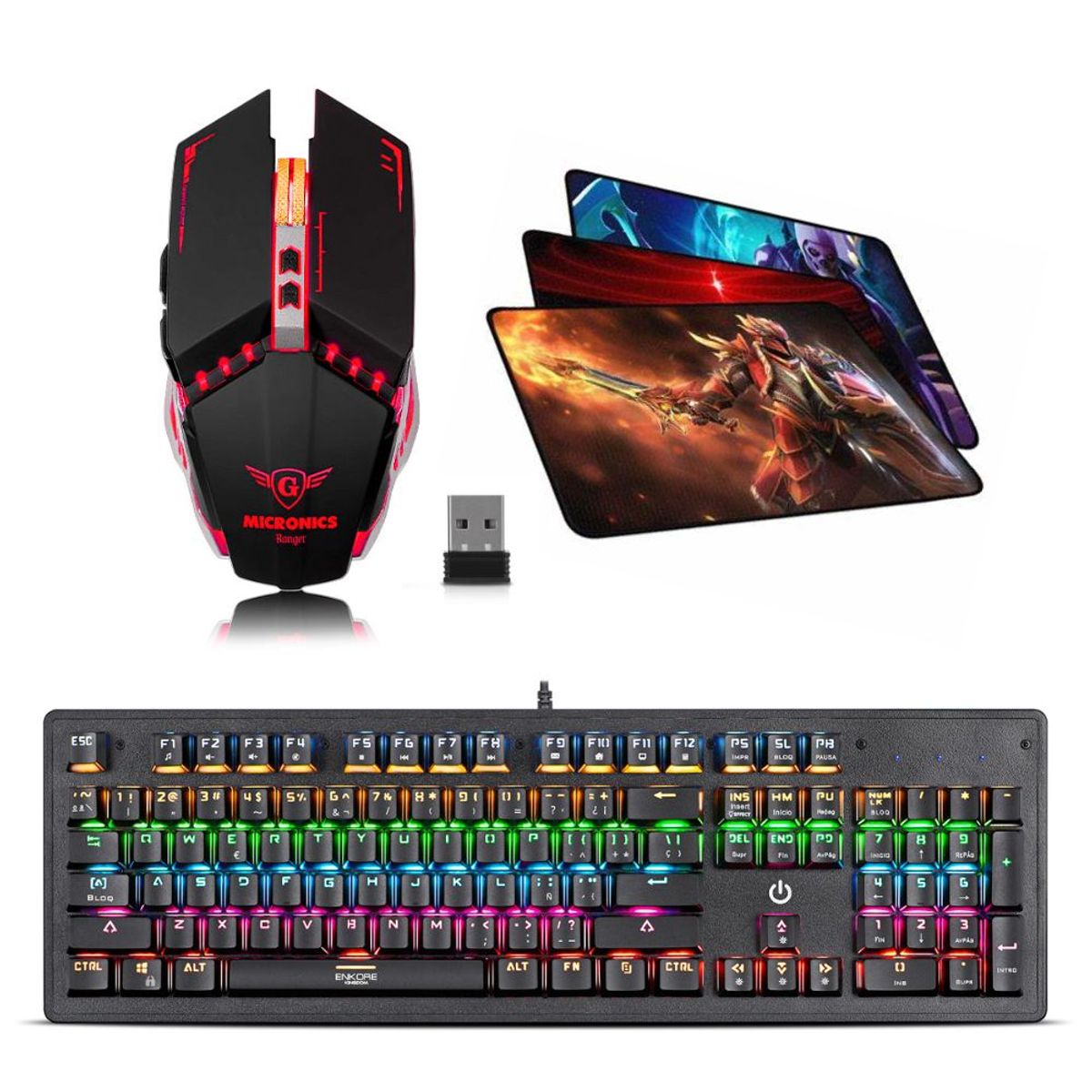MICRONICS - Kit Gamer 3 En 1: Teclado Mecánico Kingdon+ Mouse Ranger+pad