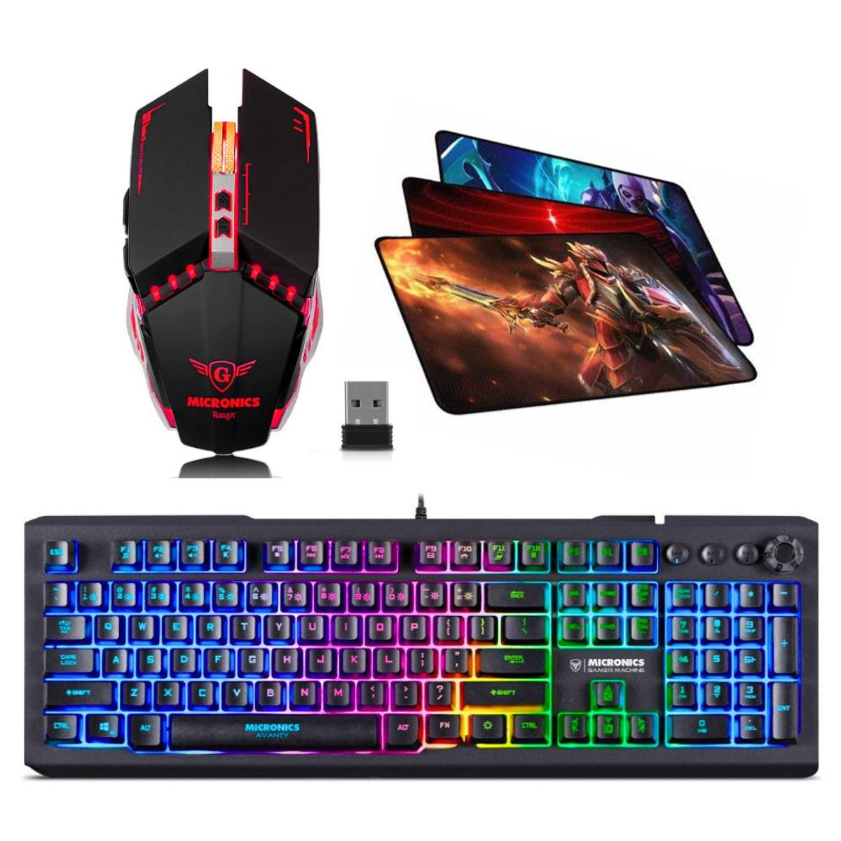 MICRONICS - Kit Gamer Mic 3 En 1: Teclado Avanty+ Mouse Inalambrico Ranger+ Pad