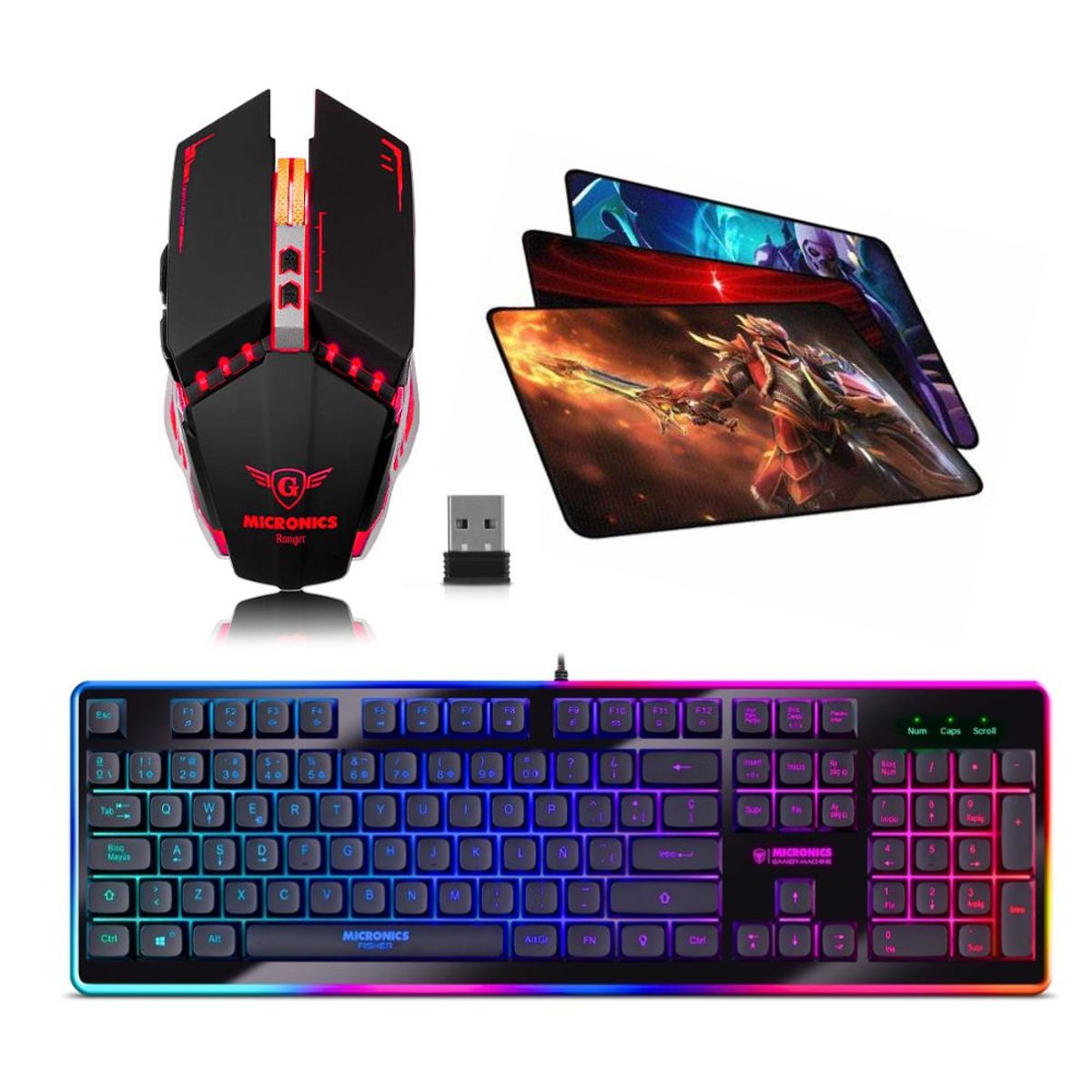 MICRONICS - Kit Gamer Mic 3 En 1: Teclado Fisher+ Mouse Ranger+ Pad