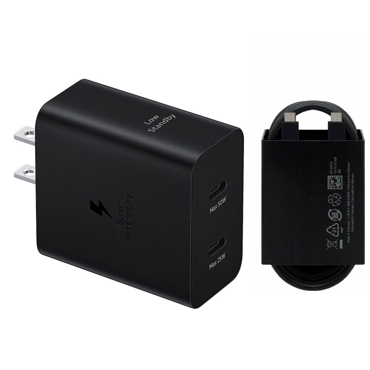 SAMSUNG - Adaptador de corriente PD Duo de 50W con cable USB-C de 5A Negro