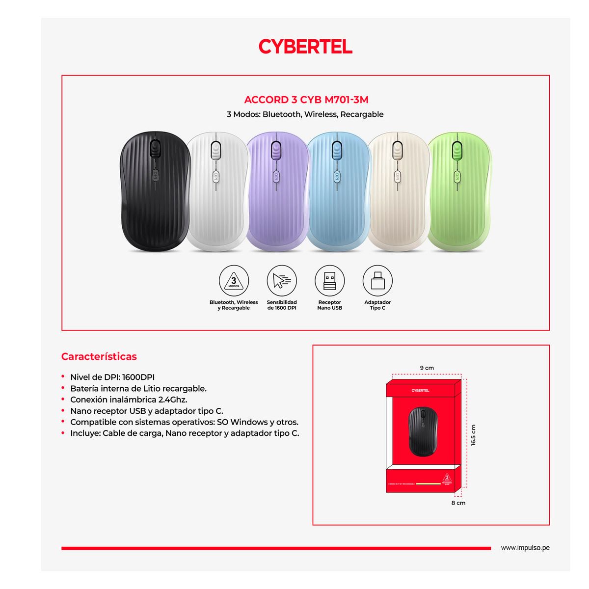 CYBERTEL - Mouse Office CYB M701-3M BT Lila CYBERTEL