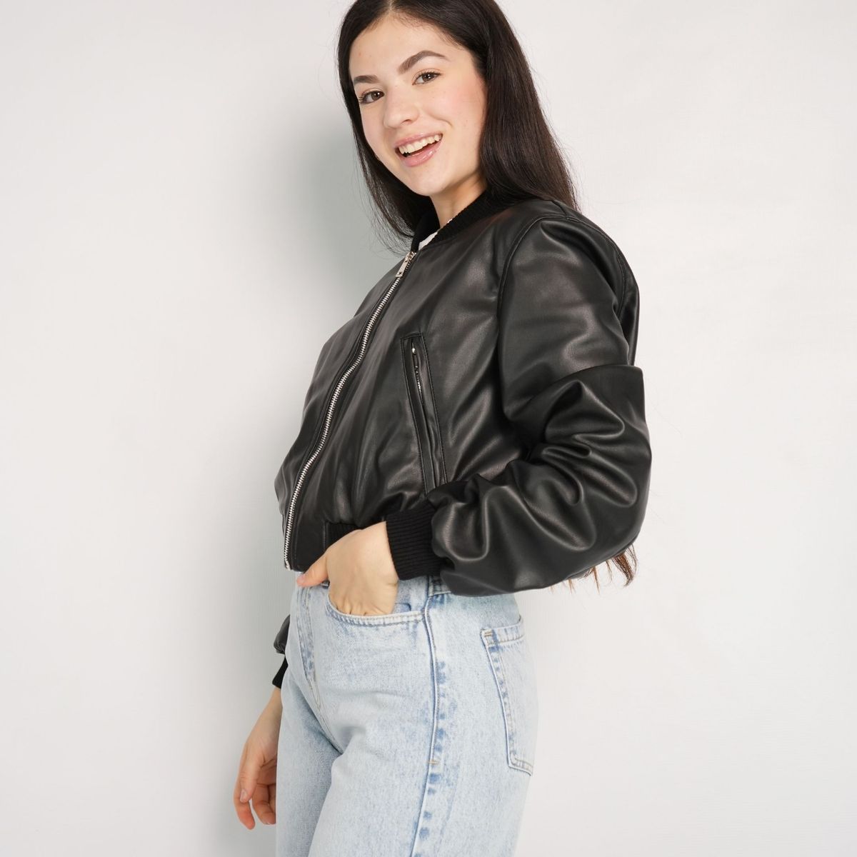 GENERICO - CASACA OVERSIZE CUERINA PARA MUJER