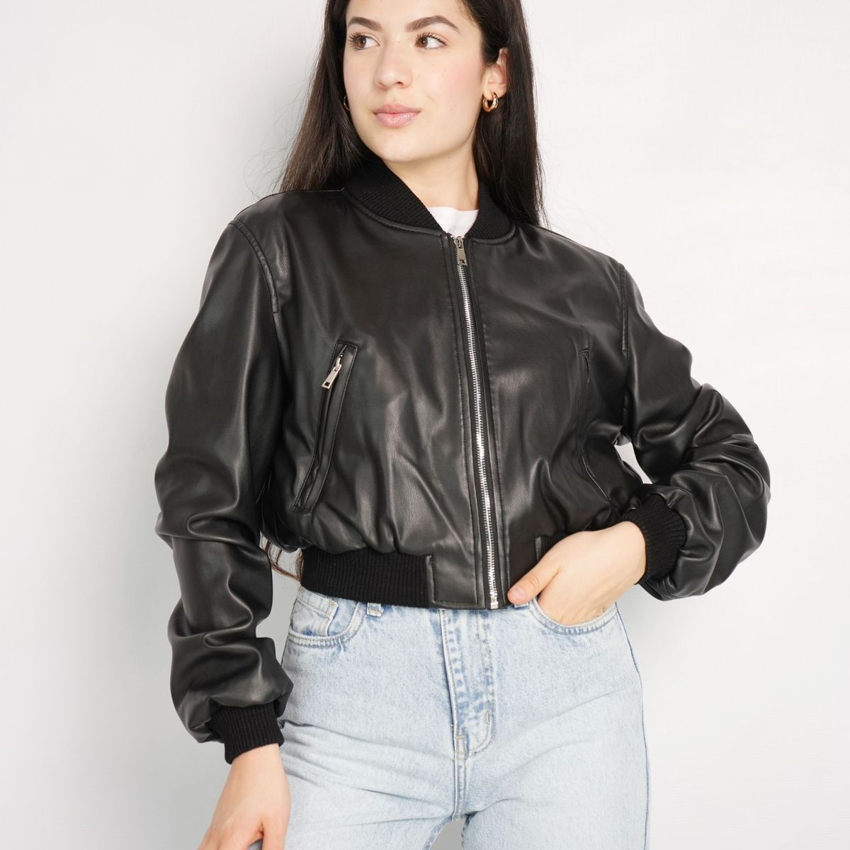 GENERICO - CASACA OVERSIZE CUERINA PARA MUJER