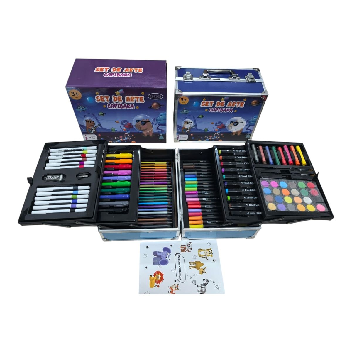 GENERICO - SET DE ARTE MALETA CAPIBARA - 6 NIVELES - 133 PIEZAS