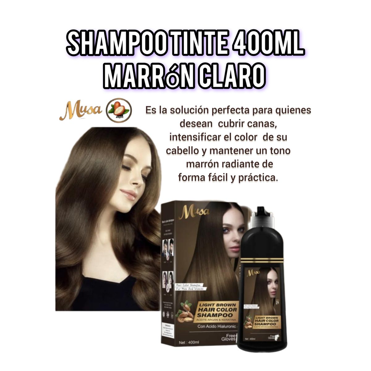 OEM - Shampoo Tinte Cubre canas Marrón Claro ecorincia Hair Color 500ml