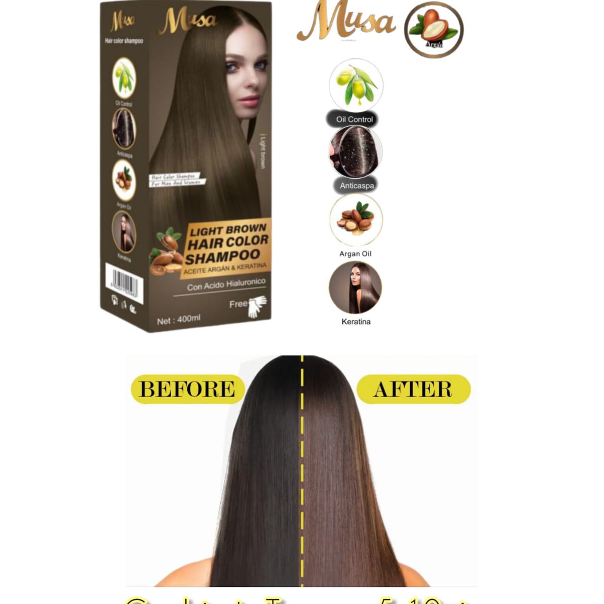 OEM - Shampoo Tinte Cubre canas Marrón Claro ecorincia Hair Color 500ml