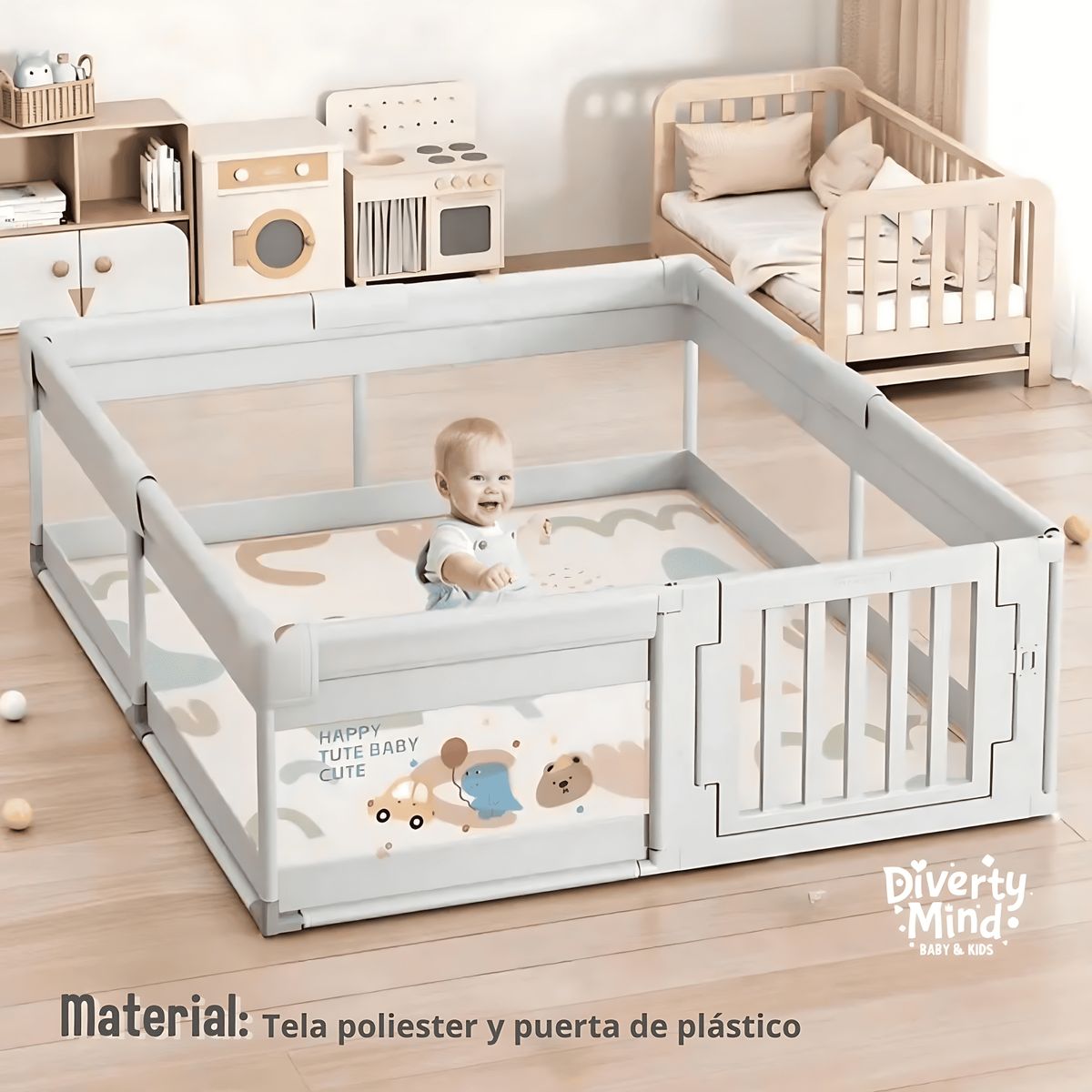 GENERICO - CORRALITO INFANTIL CON PUERTA DE PLASTICO  180x200CM Y ALFOMBRA