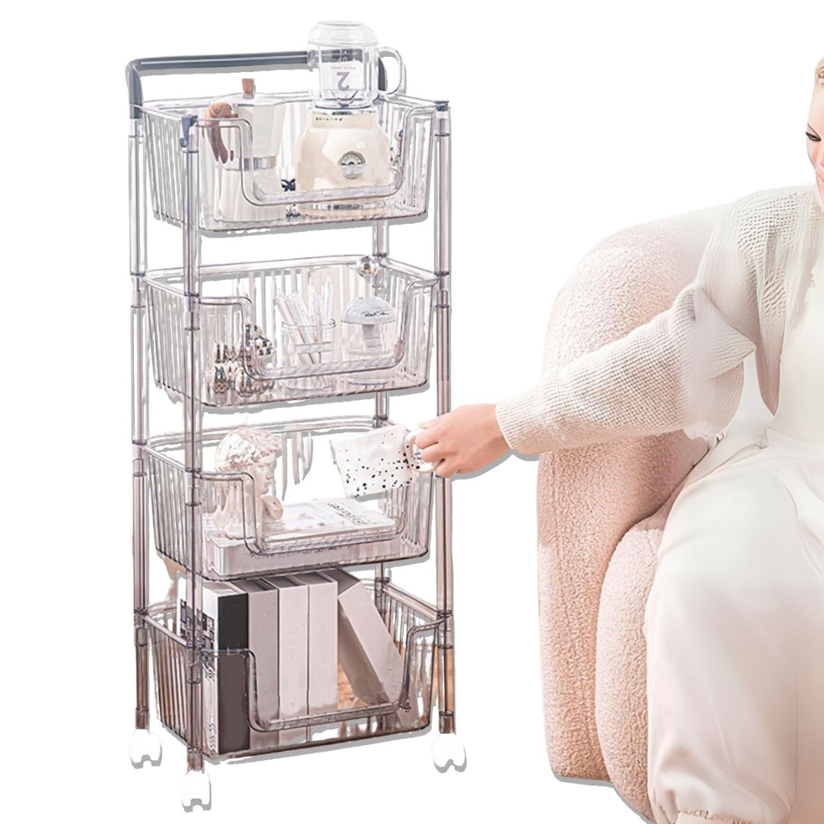 ELMEJORPRECIO - Carrito Organizador Multiuso de 4 Niveles Venecia Transparente