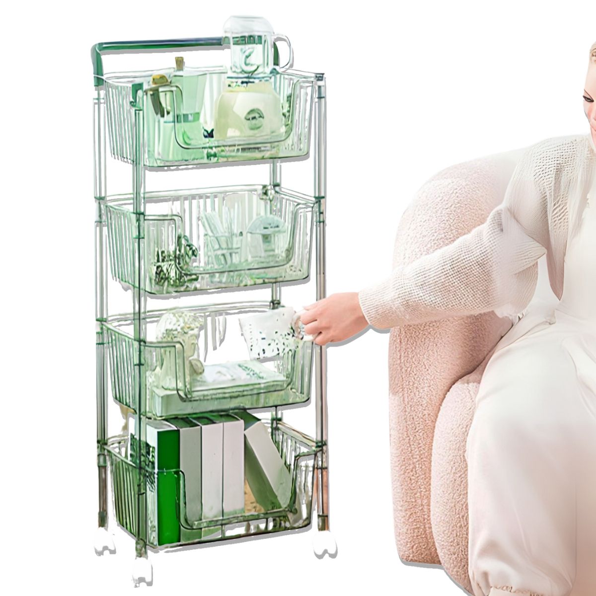 ELMEJORPRECIO - Carrito Organizador Multiuso de 4 Niveles Venecia Verde