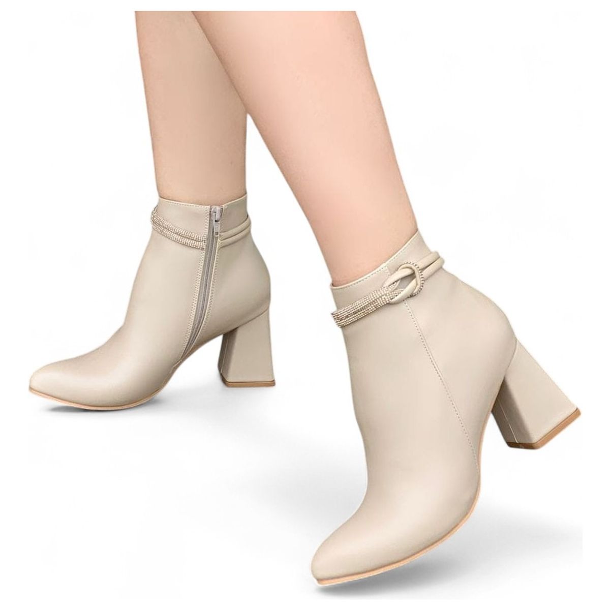 GENERICO - Botin Mujer Detalle Lindo 2086L-65 Taco 7 Color Beige
