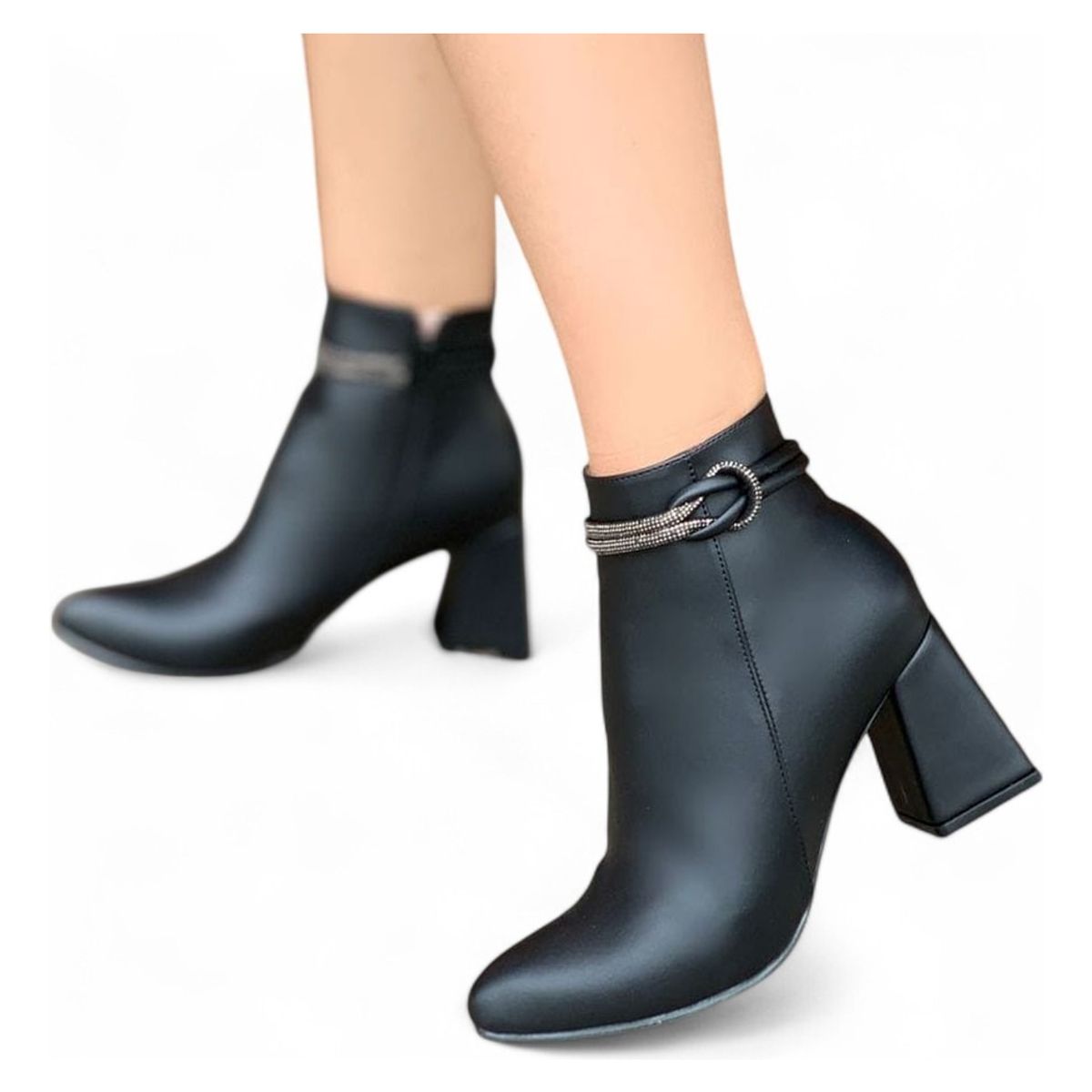 GENERICO - Botin Mujer Detalle Lindo 2086L-65 Taco 7 Color Negro