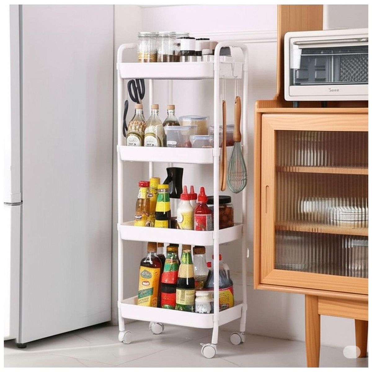 GENERICO - Carrito Organizador de Cocina 4 Niveles con Ruedas 104x40x26cm Blanco