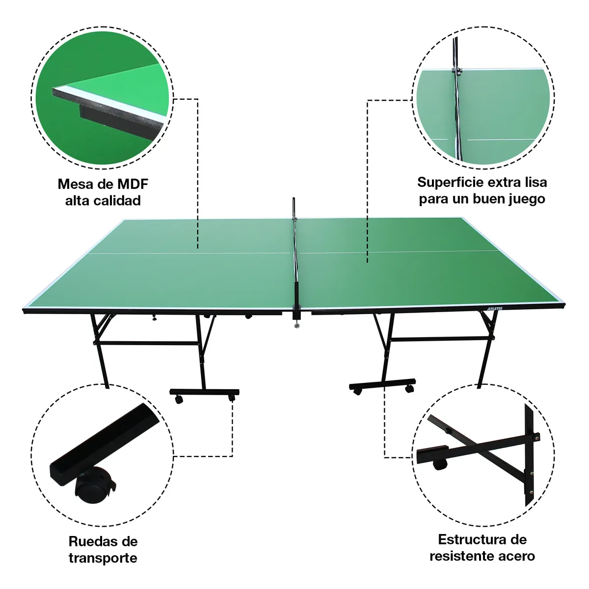 ATLETIS - Mesa de Ping Pong Plegable Avanzada Verde