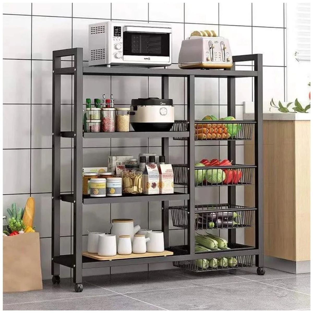 GENERICO - Estante Organizador de Cocina de Metal con Ruedas 108x80x32cm