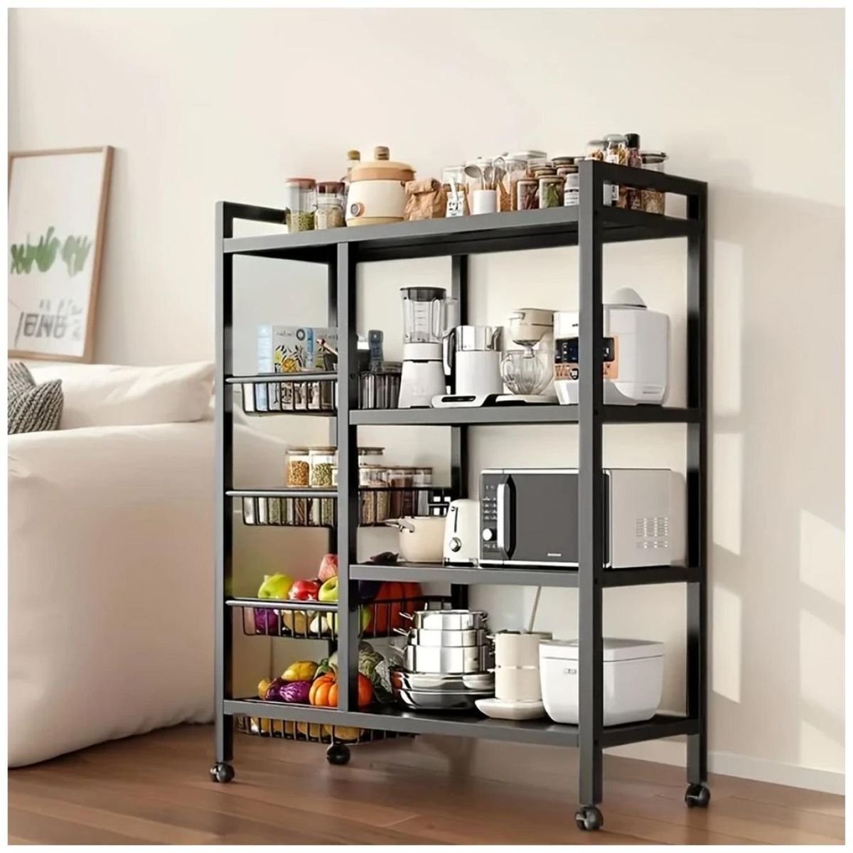 GENERICO - Estante Organizador de Cocina de Metal con Ruedas 108x80x32cm