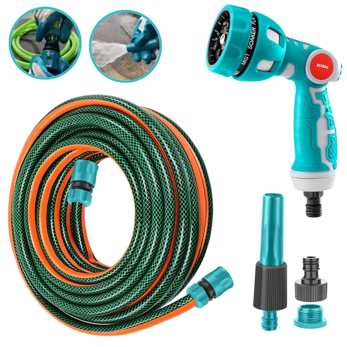 TOTAL TOOLS - Manguera para hidrolavadora, conectores prémium, 10m REFORZADA 3 CAPAS