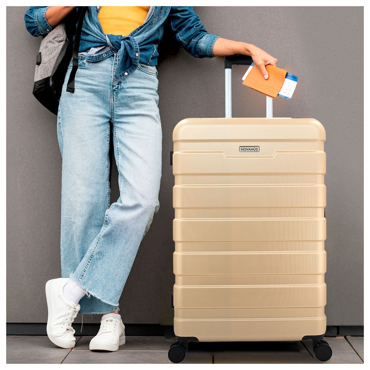 NOVAHUS - Set Maletas Rígidas Danubio S-M-L Dorado